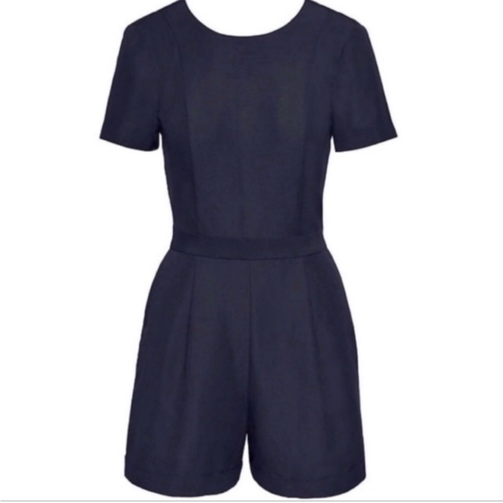 Banana Republic Pocketed Linen Romper Size 4 Navy Blue